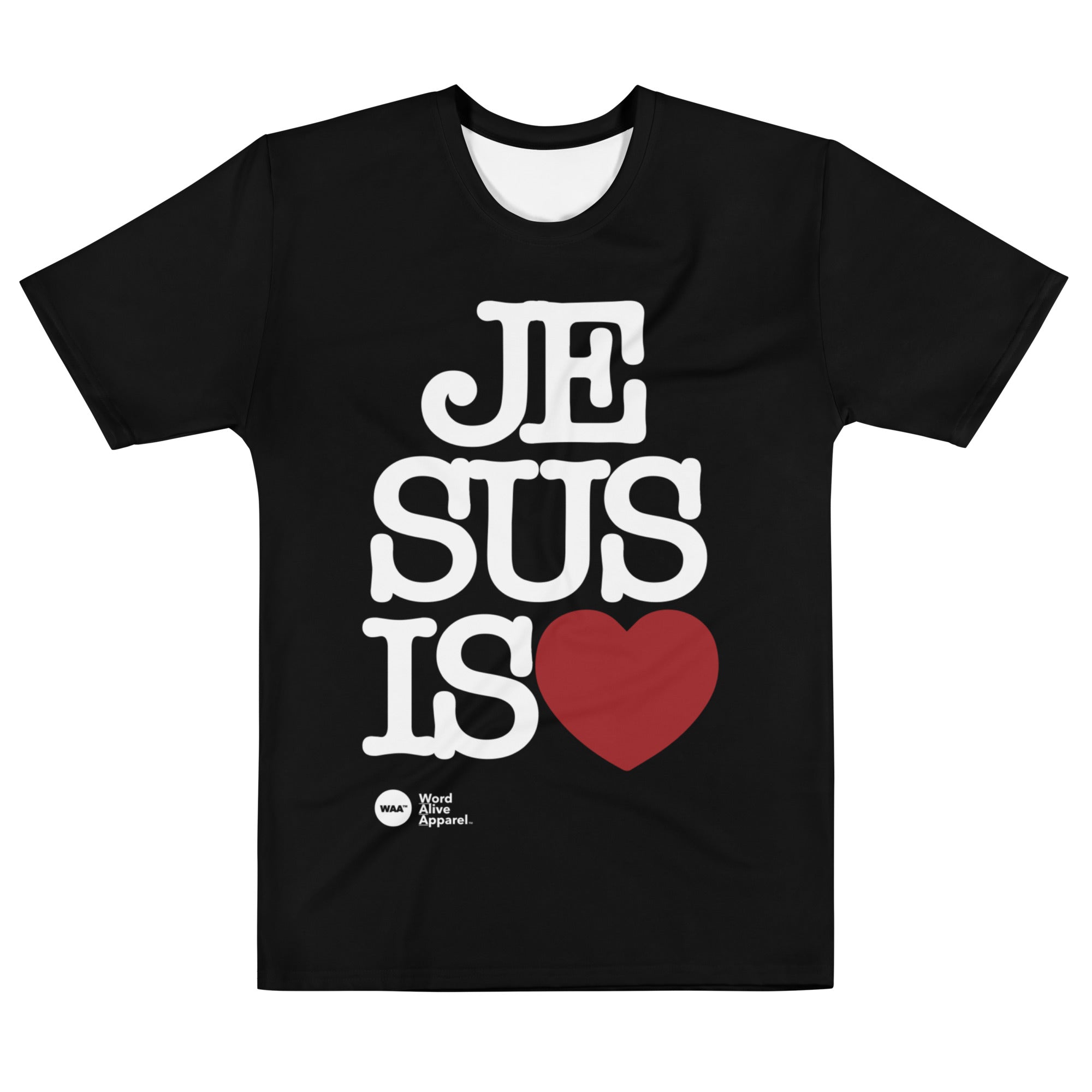 Jesus is Love Jumbo AOP Unisex Christian T-Shirt (Black)