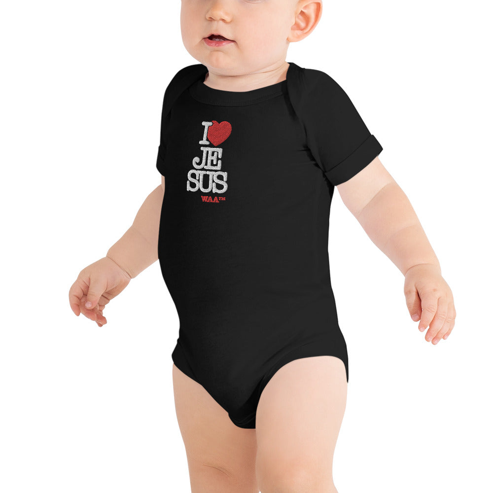 I Love Jesus Embroidered Baby Onesie (Dark)