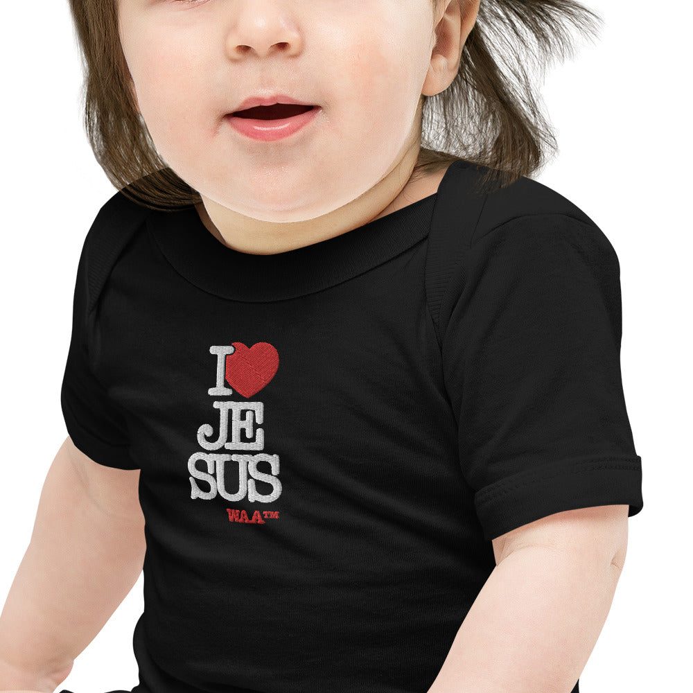 I Love Jesus Embroidered Baby Onesie (Dark)