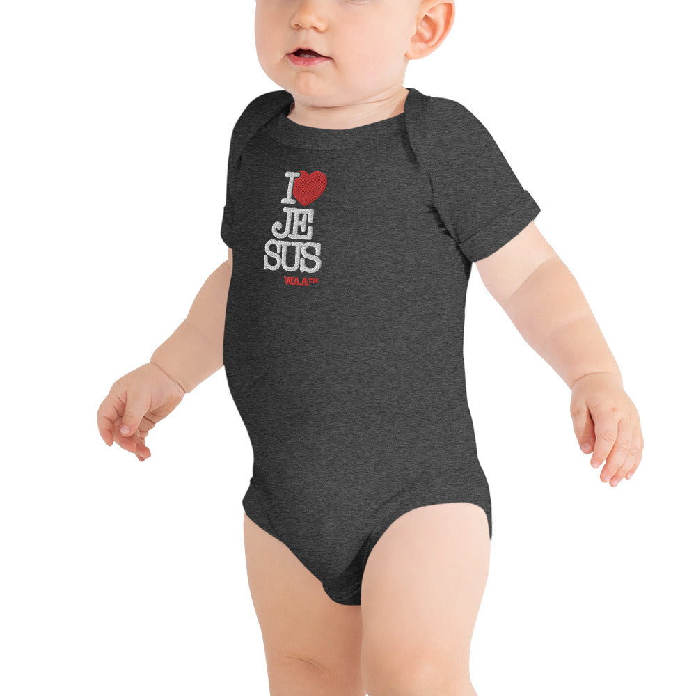 I Love Jesus Embroidered Baby Onesie (Dark)