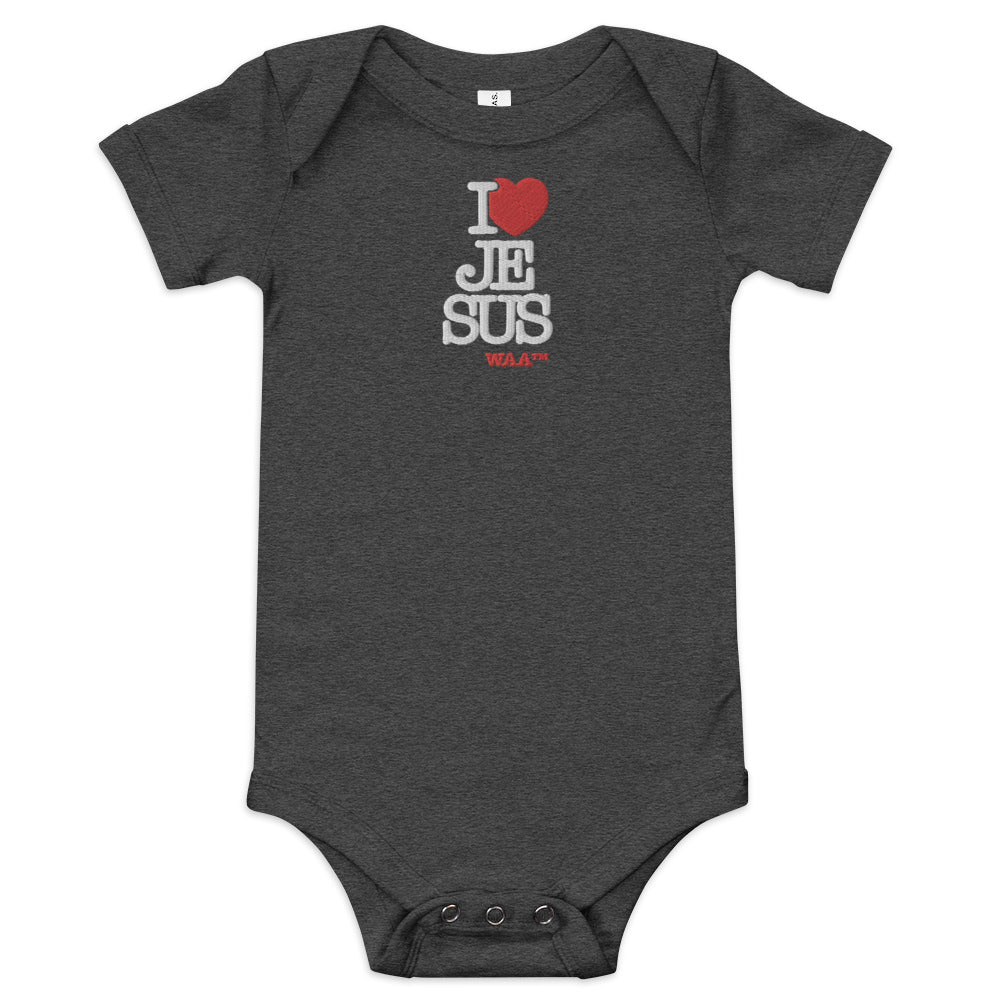 I Love Jesus Embroidered Baby Onesie (Dark)