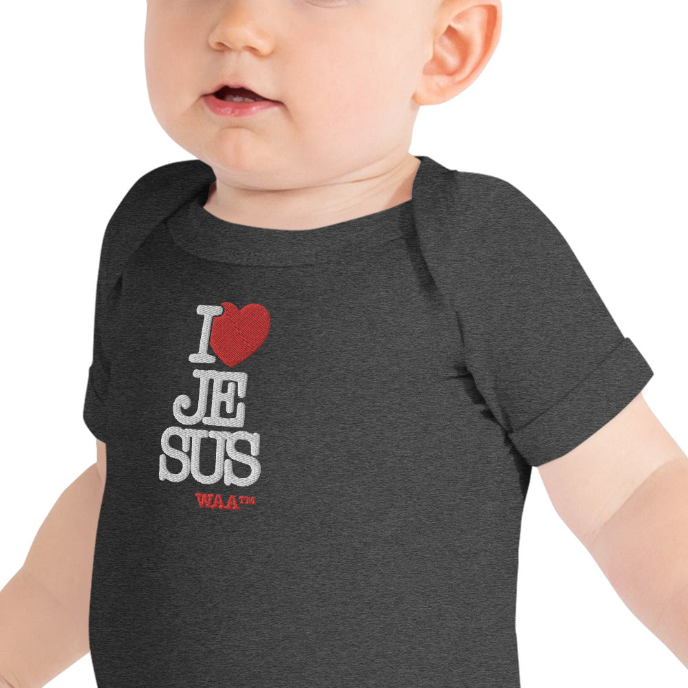 I Love Jesus Embroidered Baby Onesie (Dark)