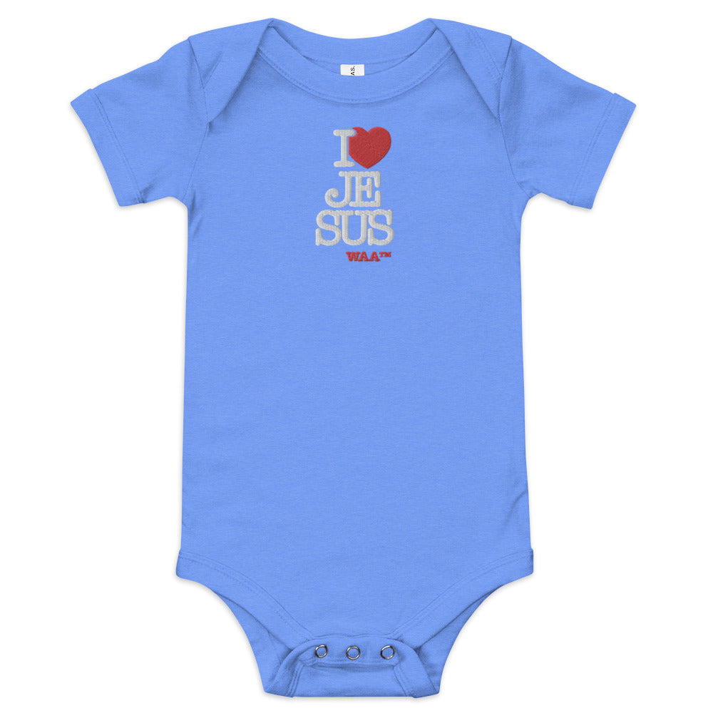 I Love Jesus Embroidered Baby Onesie (Dark)