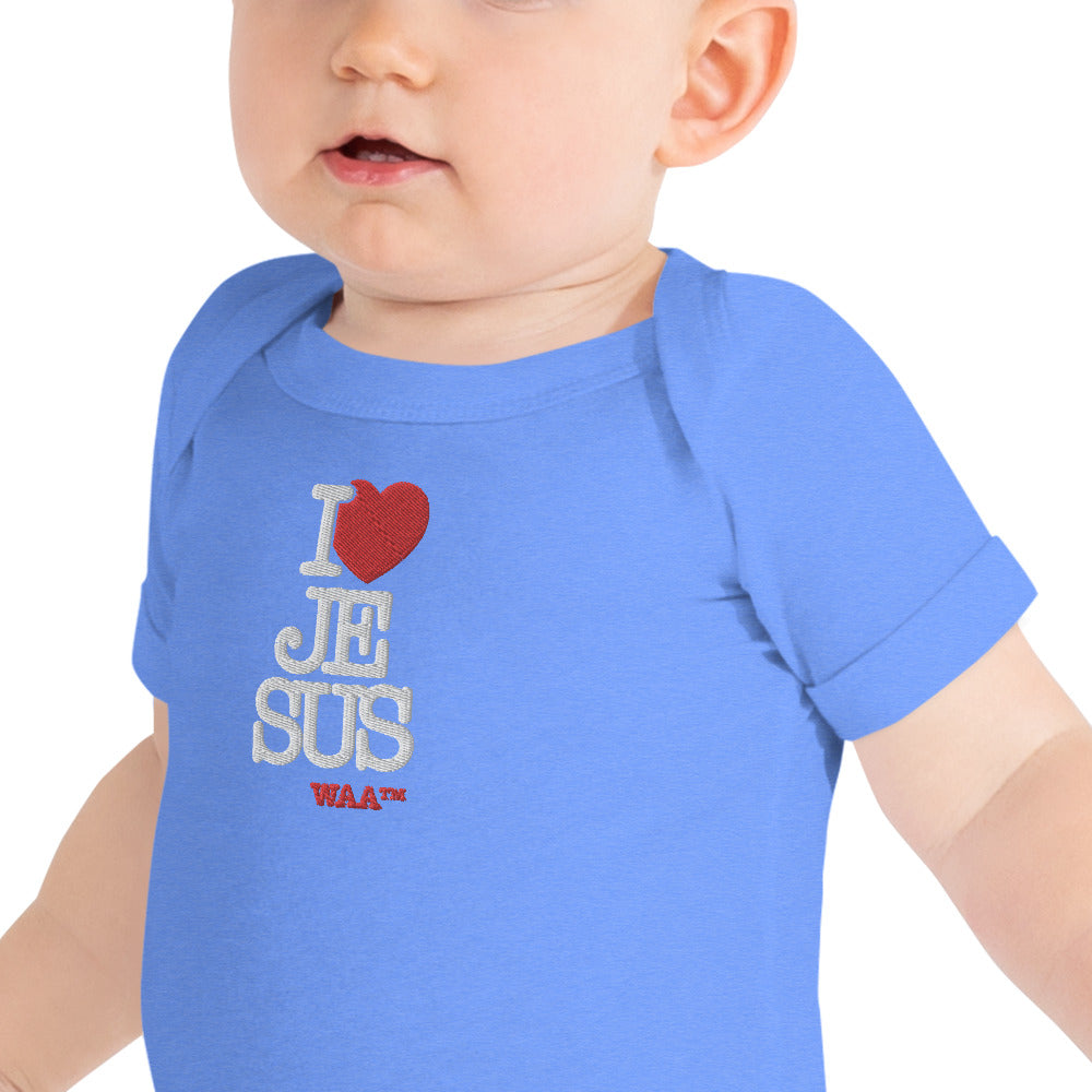 I Love Jesus Embroidered Baby Onesie (Dark)