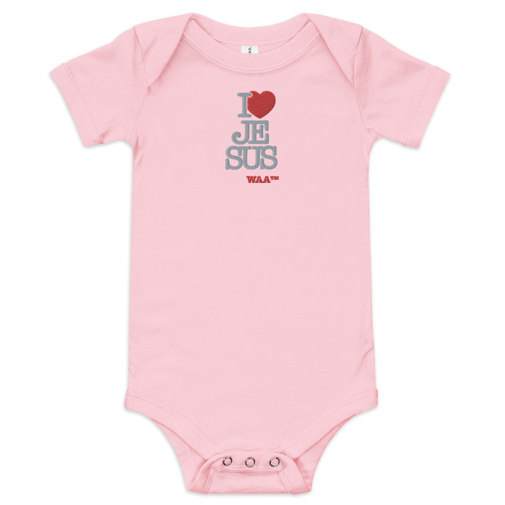 I Love Jesus Embroidered Baby Onesie (Pink)