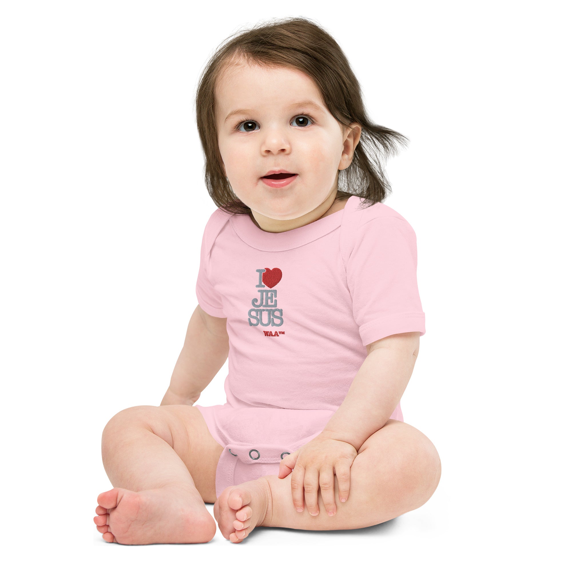 I Love Jesus Embroidered Baby Onesie (Pink)
