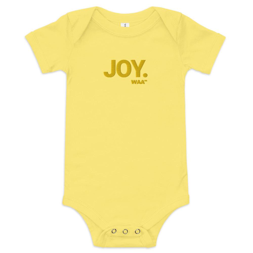 Joy Embroidered Christian Baby Onesie (Yellow)