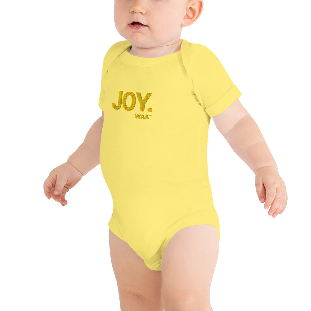 Joy Embroidered Christian Baby Onesie (Yellow)