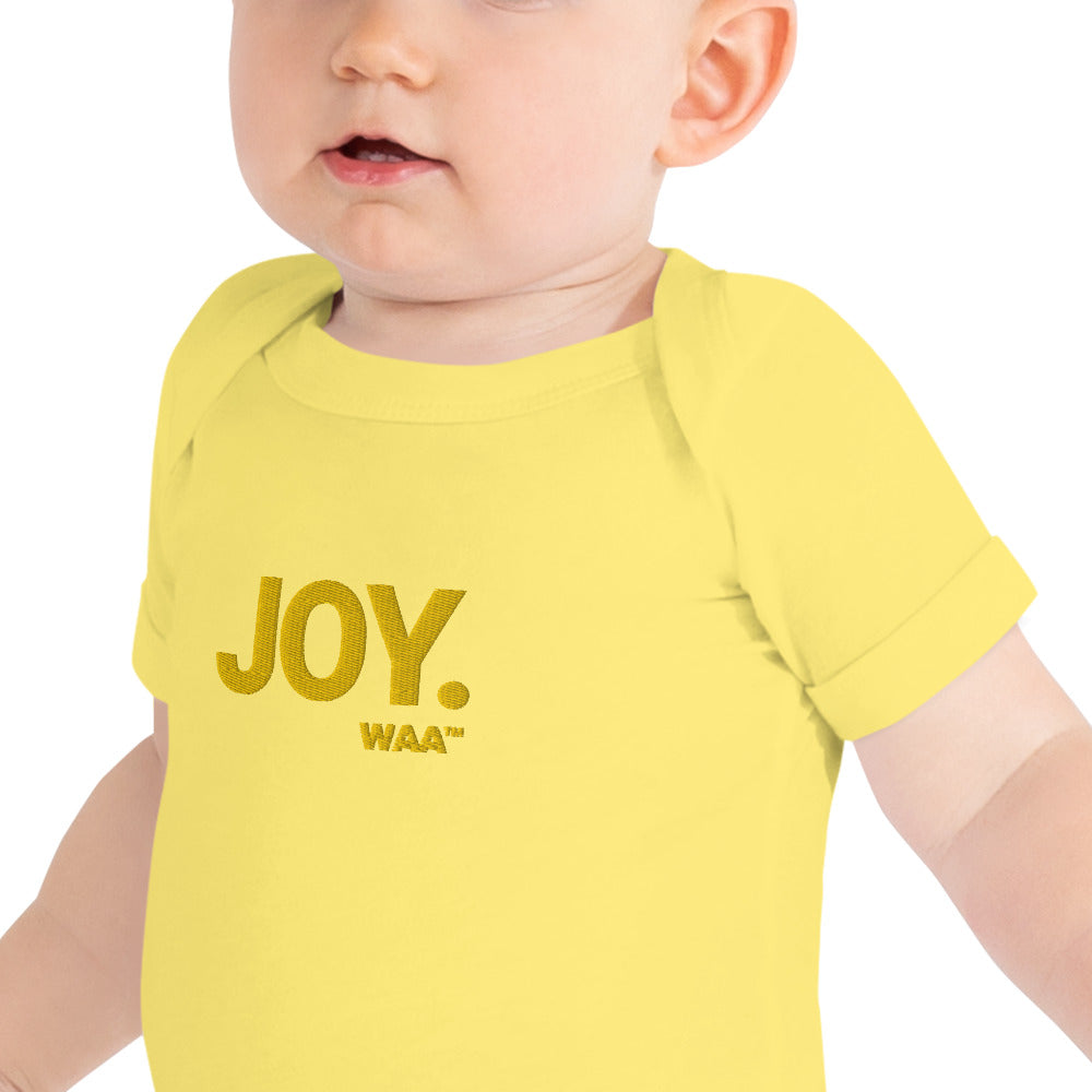 Joy Embroidered Christian Baby Onesie (Yellow)
