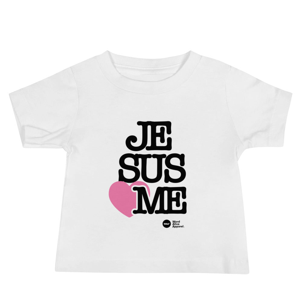Jesus Loves Me Baby Tee (White) Pink Heart
