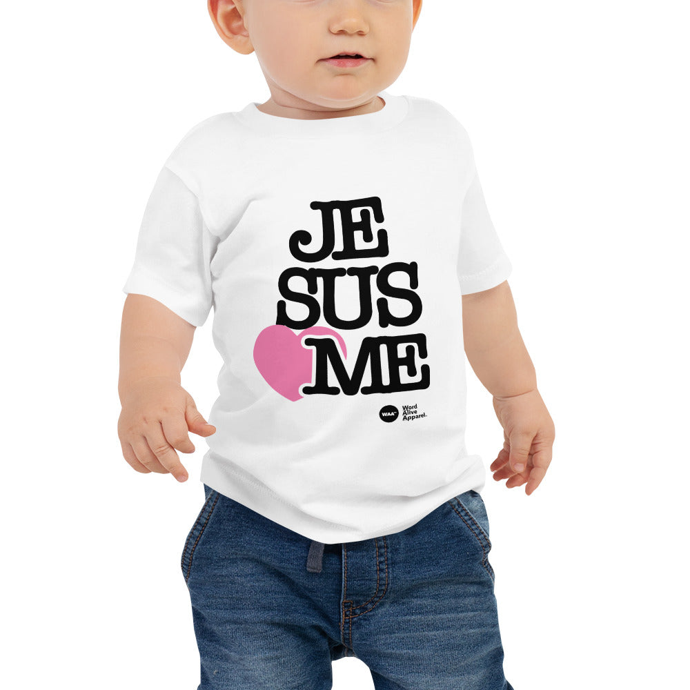 Jesus Loves Me Baby Tee (White) Pink Heart