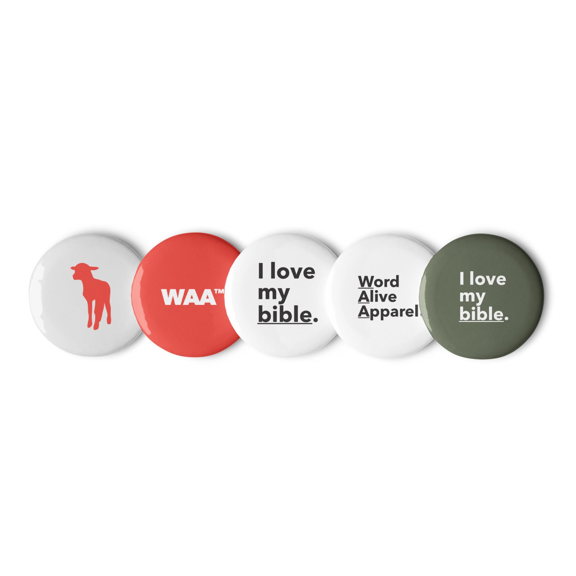 WAA™ I Love My Bible Pins/Buttons 5-Set