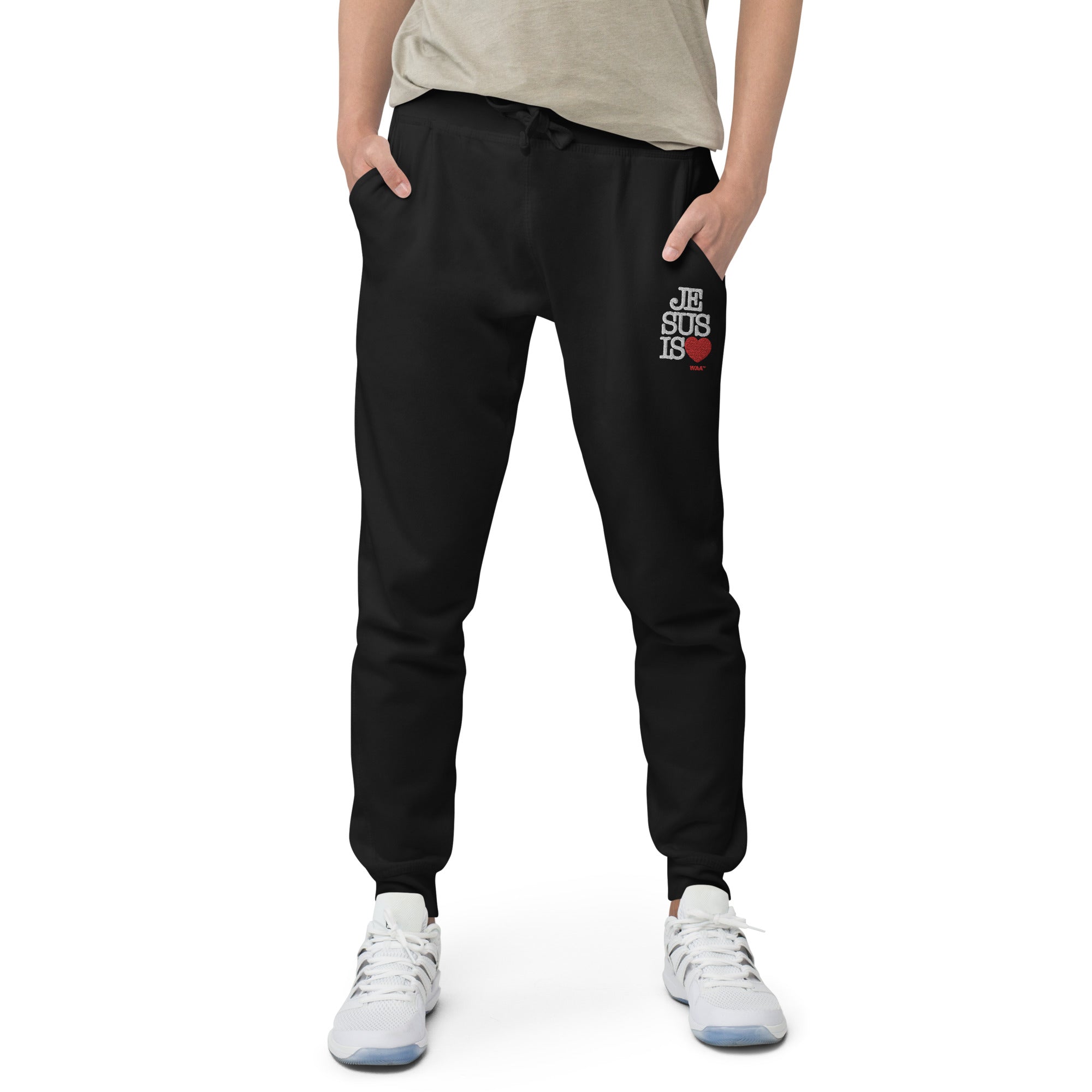 Jesus is Love Embroidered Sweatpants (Dark/ White Thread)