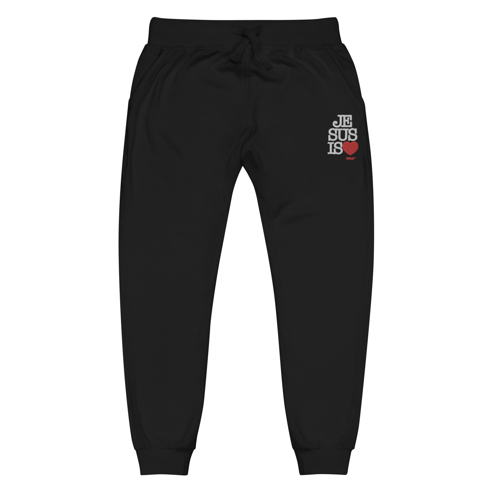 Jesus is Love Embroidered Sweatpants (Dark/ White Thread)