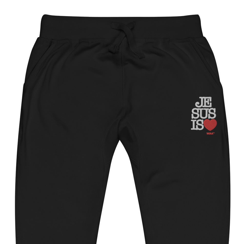 Jesus is Love Embroidered Sweatpants (Dark/ White Thread)