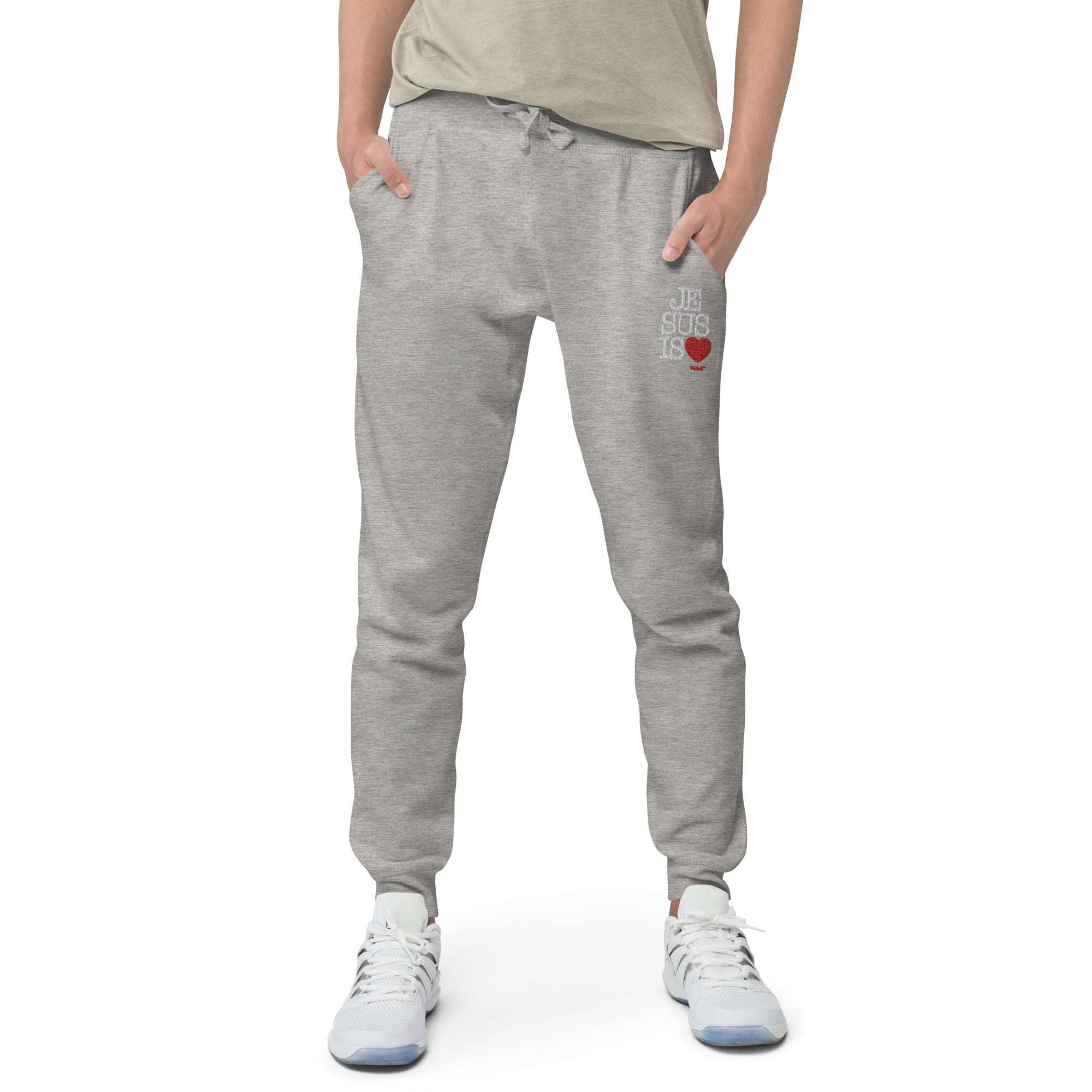 Jesus is Love Embroidered Sweatpants (Dark/ White Thread)