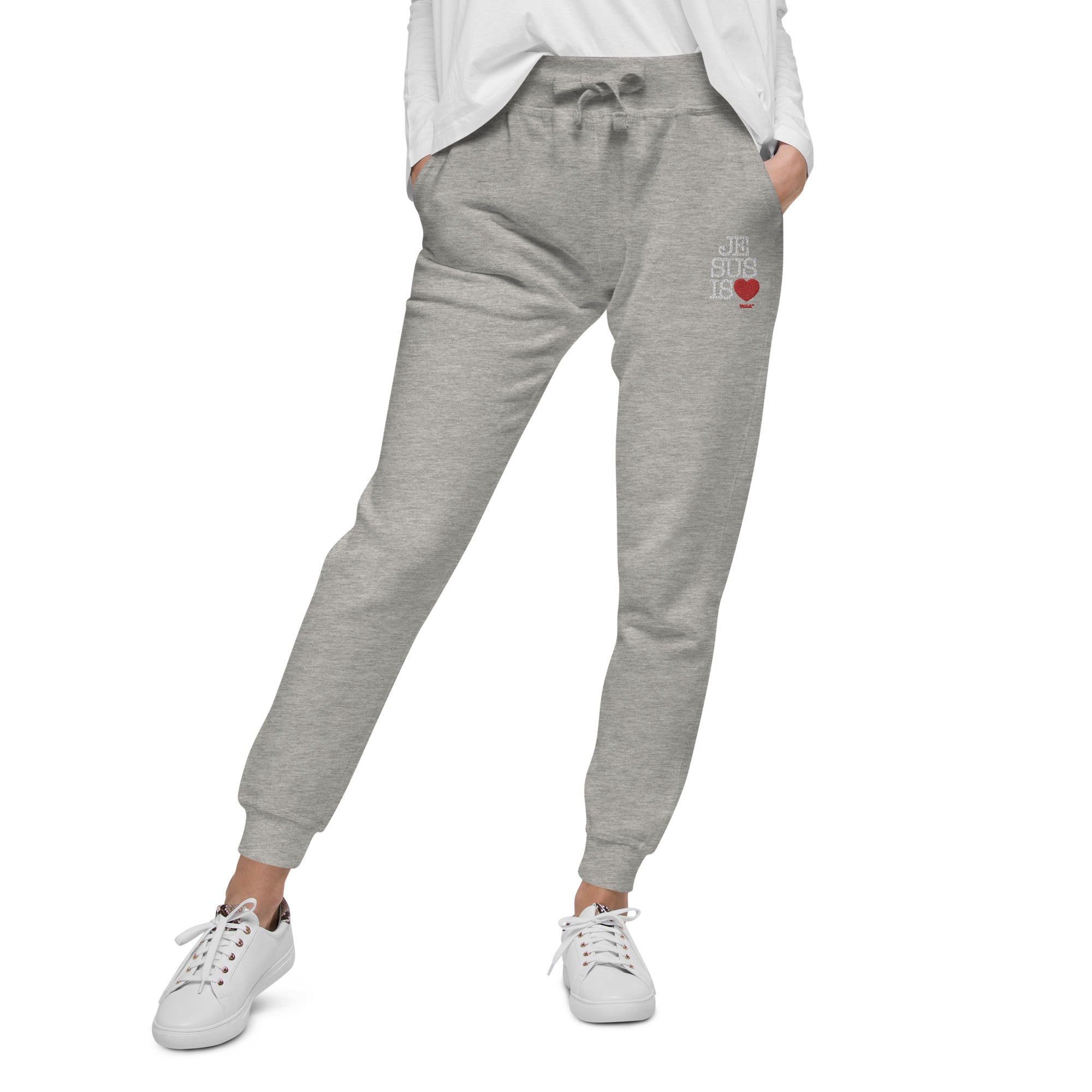 Jesus is Love Embroidered Sweatpants (Dark/ White Thread)