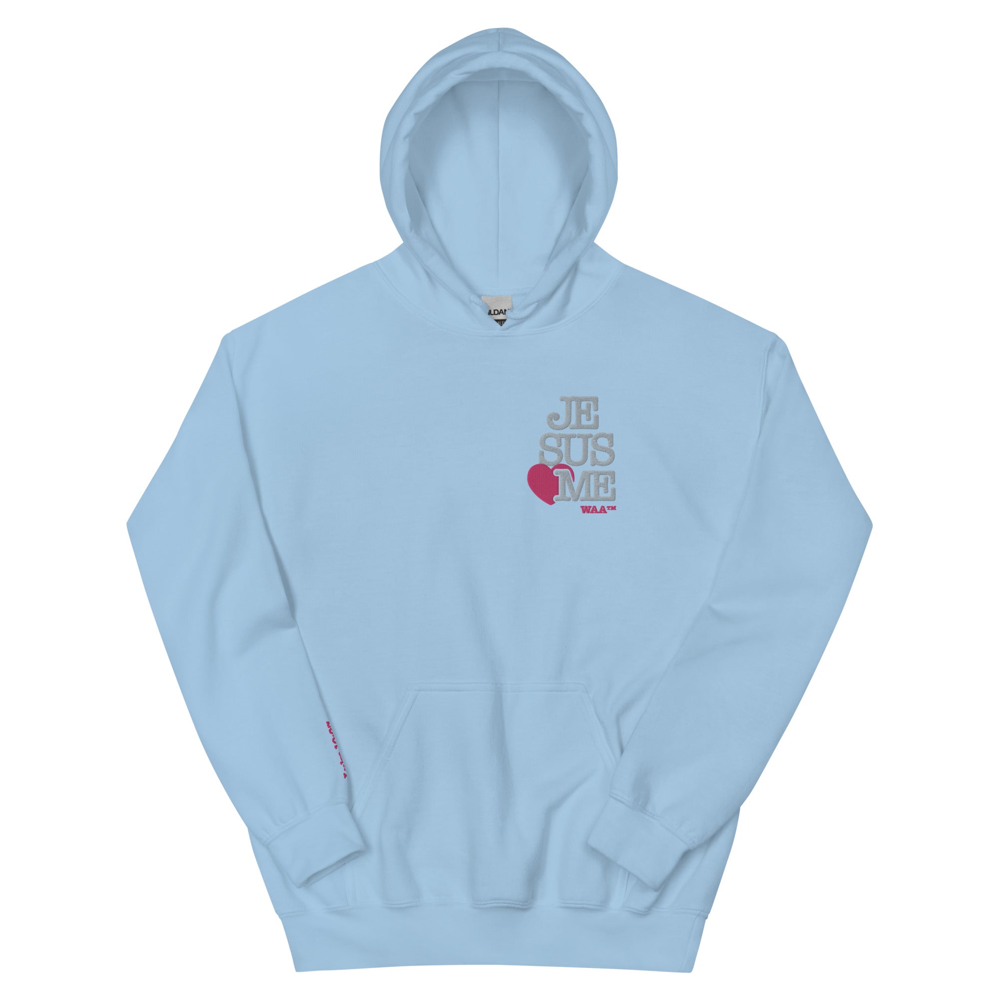 I Love Jesus Embroidered Unisex Hoodie (Lite/Pink Heart)
