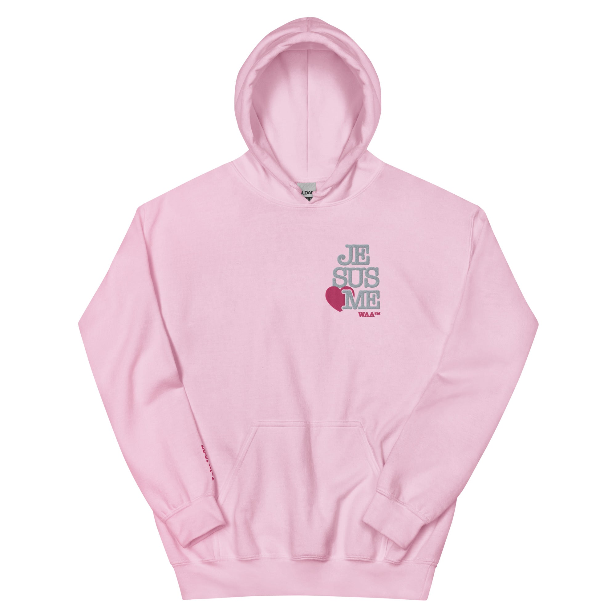 I Love Jesus Embroidered Unisex Hoodie (Lite/Pink Heart)