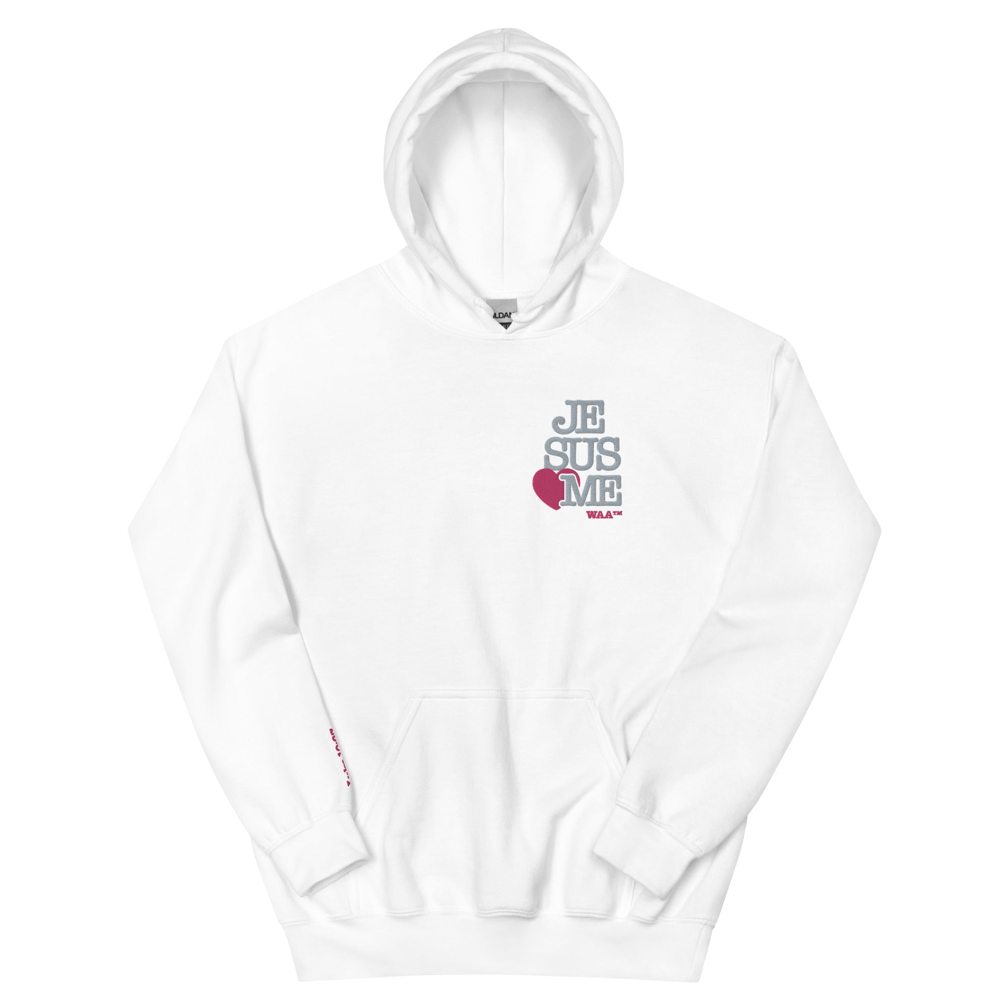 I Love Jesus Embroidered Unisex Hoodie (Lite/Pink Heart)