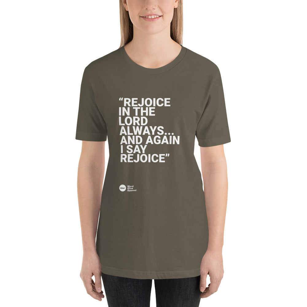 Again I Say Rejoice Unisex Christian Tee (Dark)