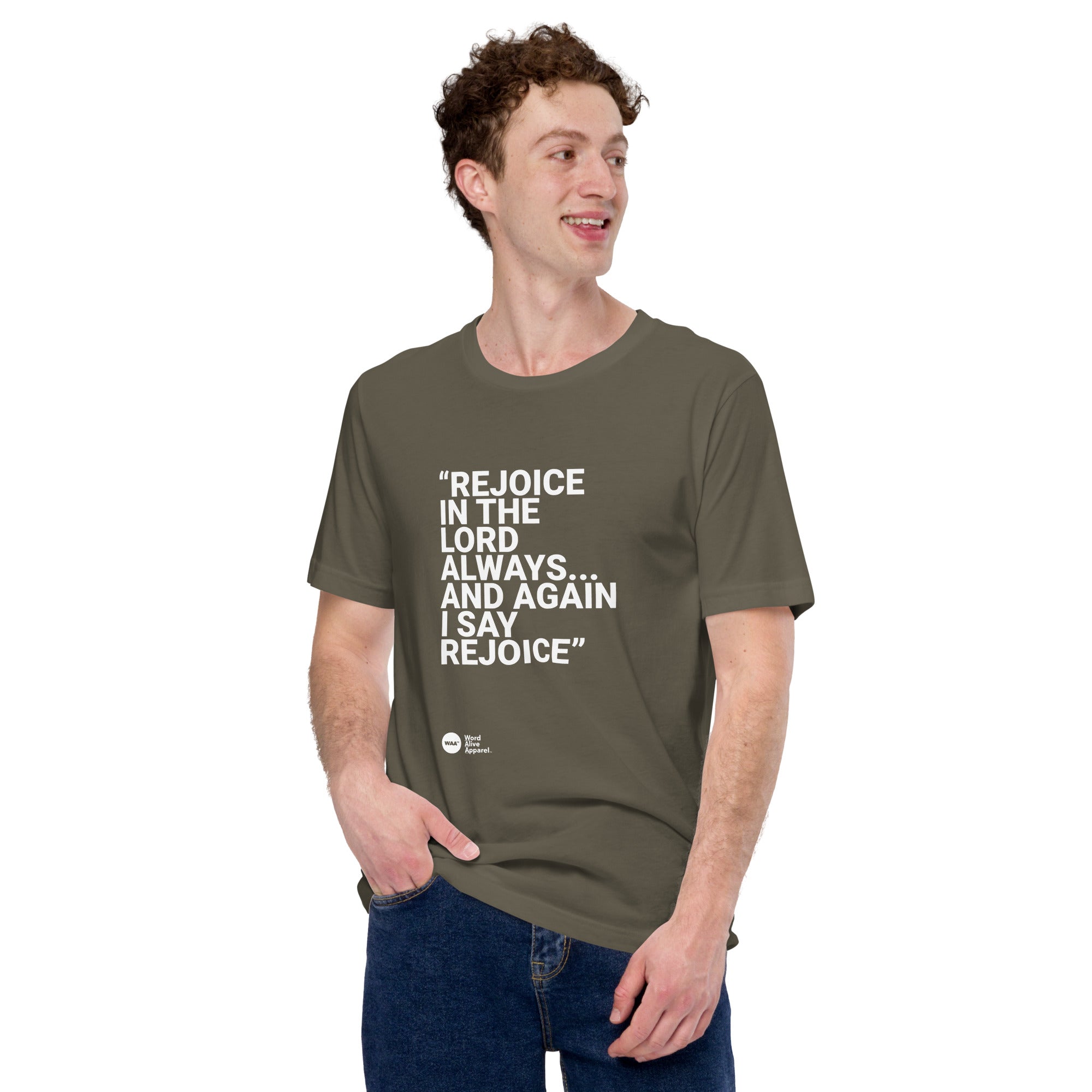 Again I Say Rejoice Unisex Christian Tee (Dark)