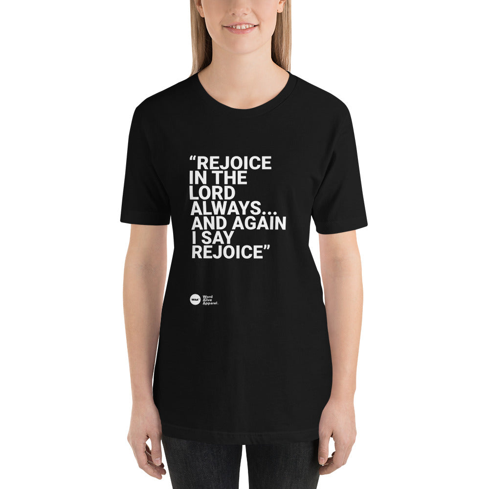 Again I Say Rejoice Unisex Christian Tee (Dark)