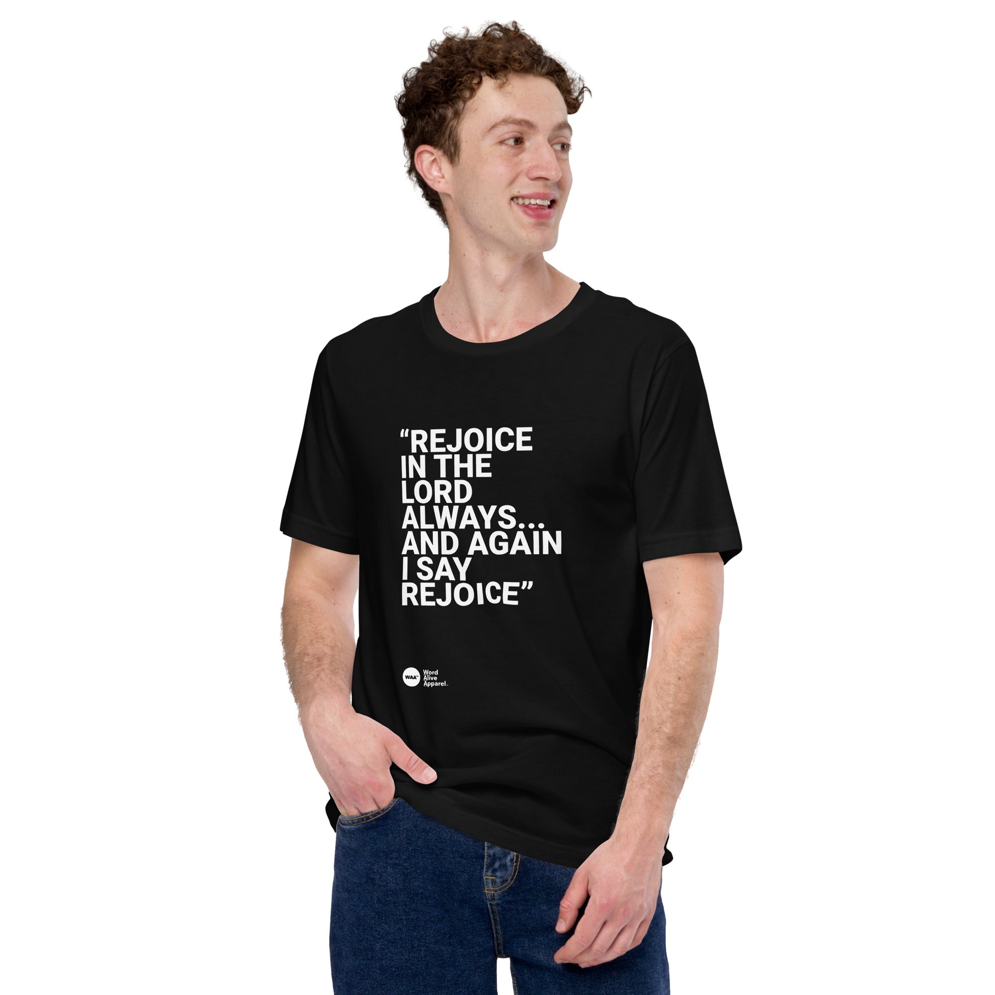 Again I Say Rejoice Unisex Christian Tee (Dark)