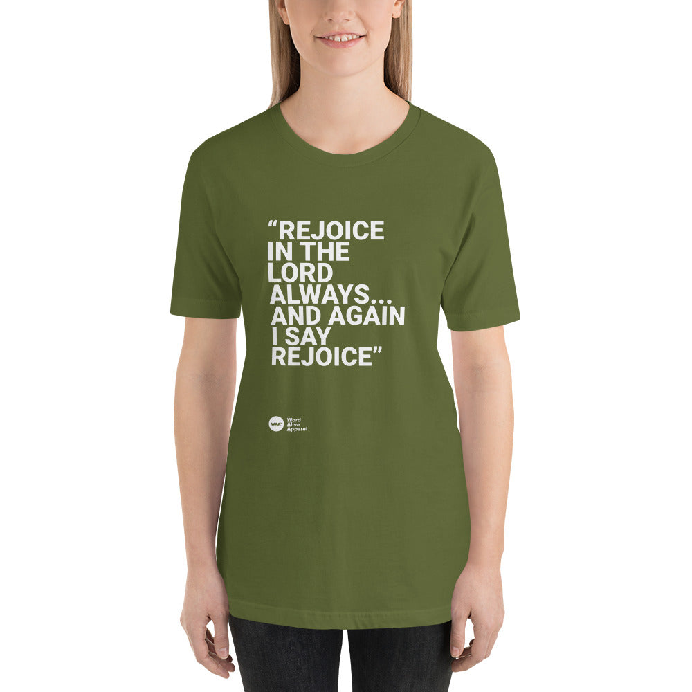 Again I Say Rejoice Unisex Christian Tee (Dark)