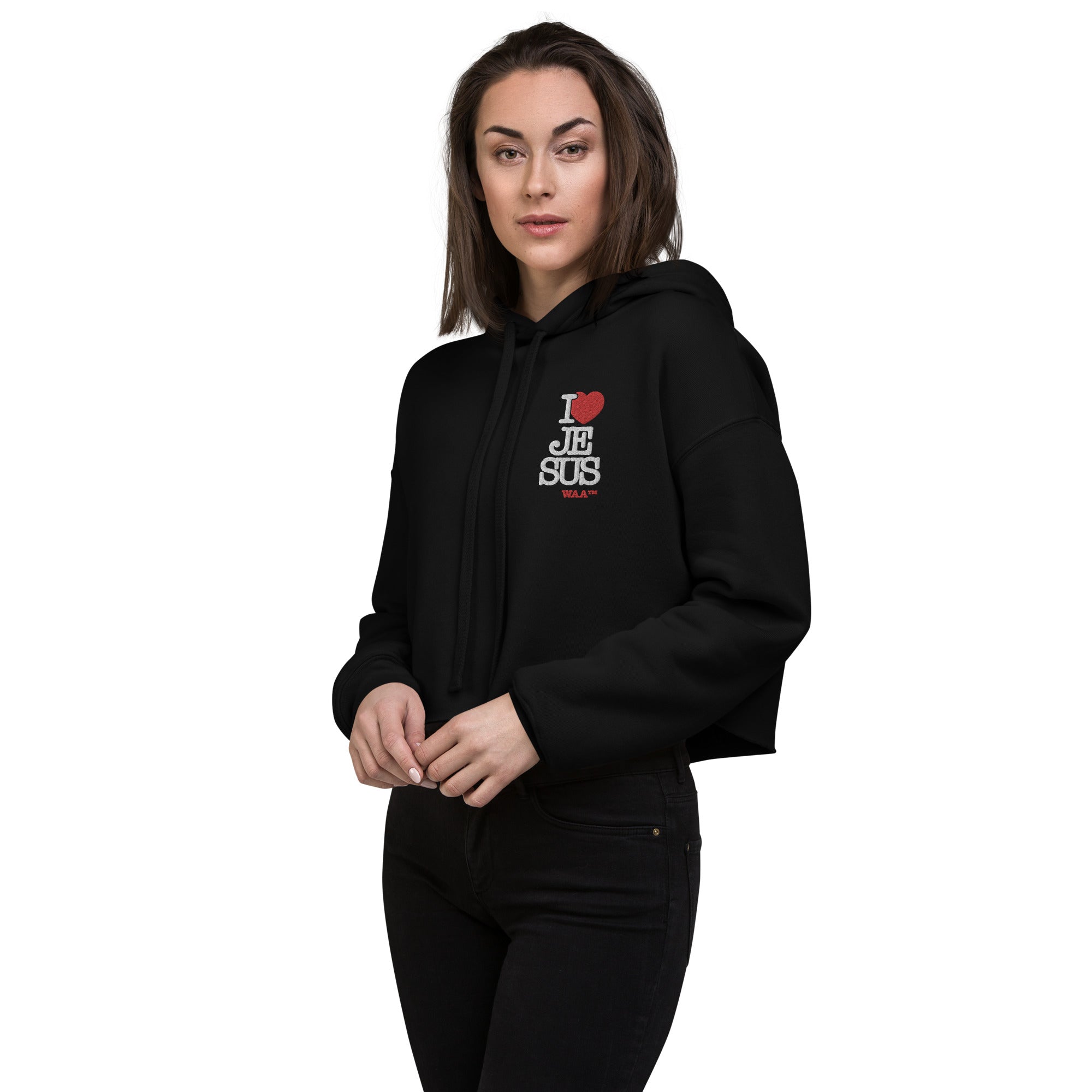 I Love Jesus Woman's Crop Hoodie (Dark)