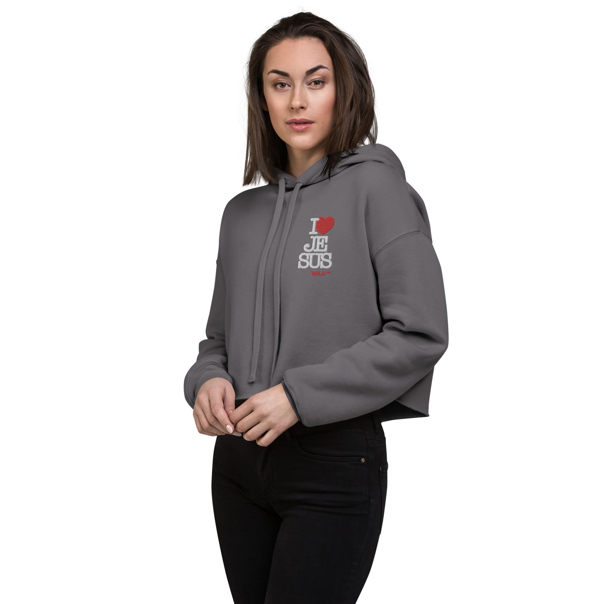 I Love Jesus Woman's Crop Hoodie (Dark)