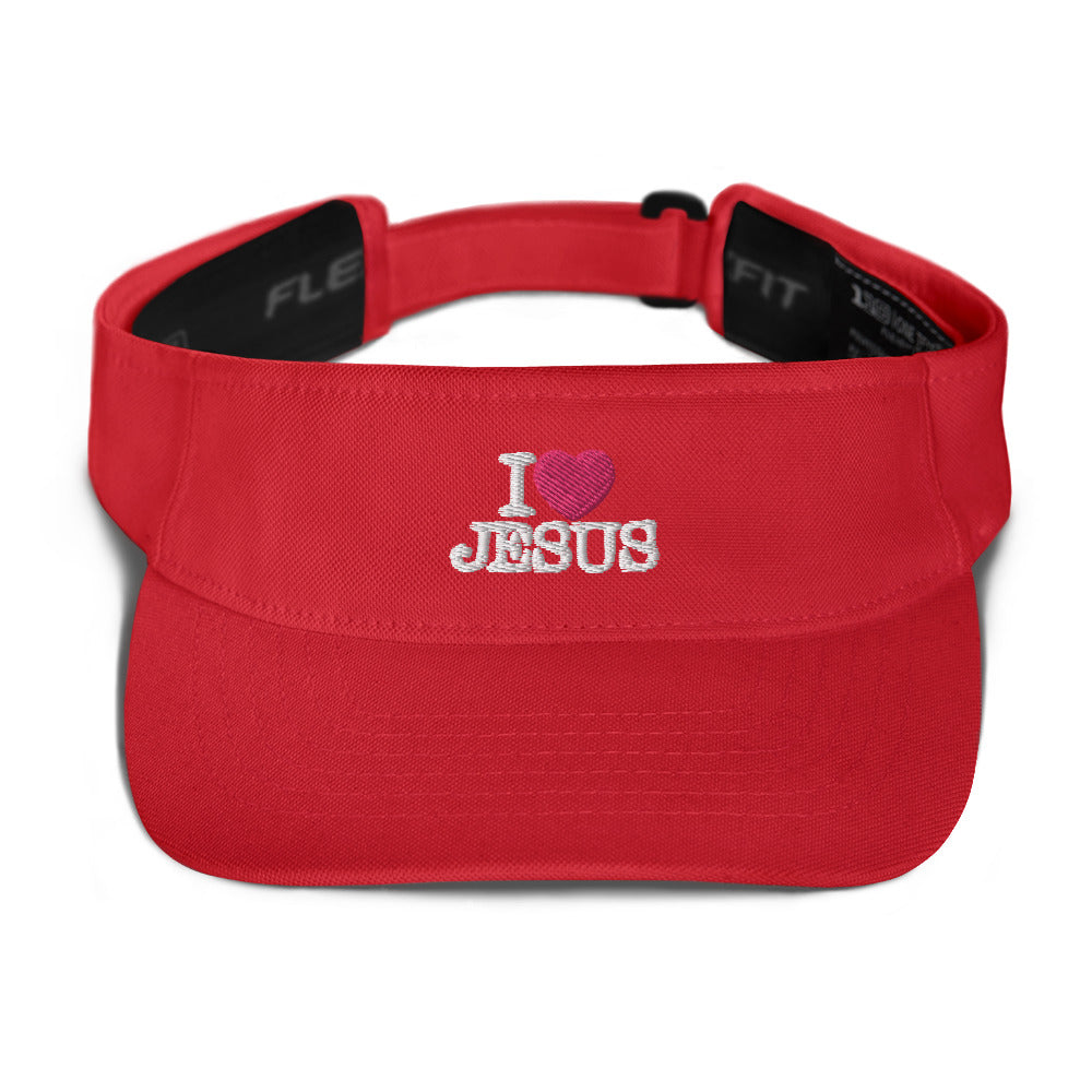 I love Jesus Christian Visor Cap (White/Magenta Thread)