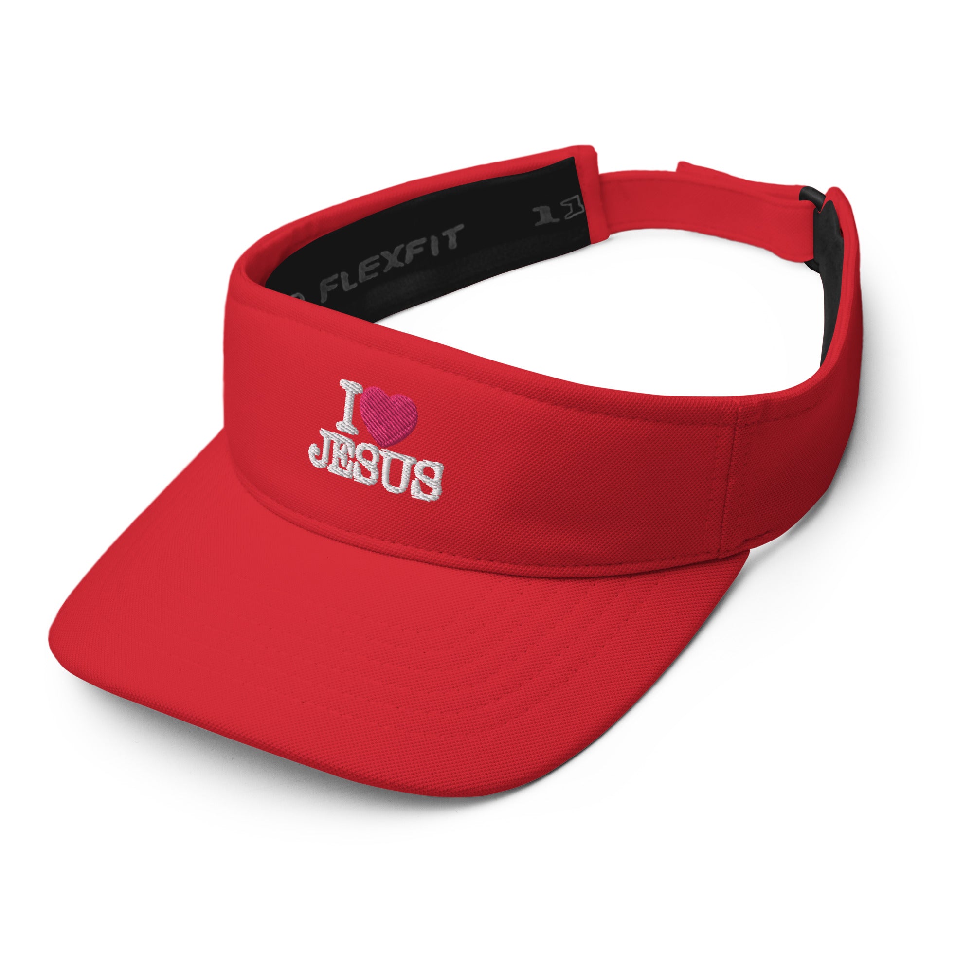 I love Jesus Christian Visor Cap (White/Magenta Thread)