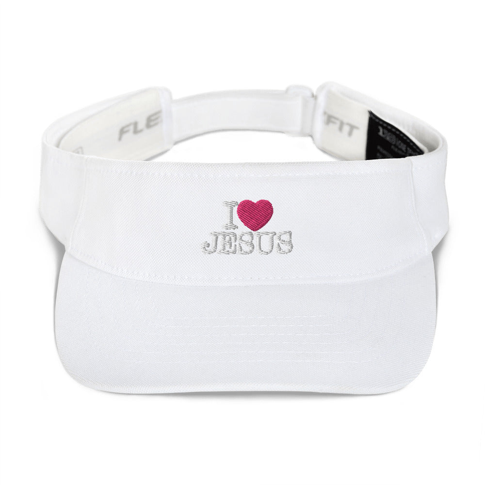 I love Jesus Christian Visor Cap (White/Magenta Thread)